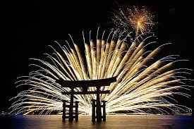 Miyajima Water Fireworks Worldheritage Fireworks Night Scenery Miyajima