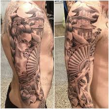 Side rib japanese geisha tattoo for men. Geisha Oriental Tattoo Half Sleeve Novocom Top
