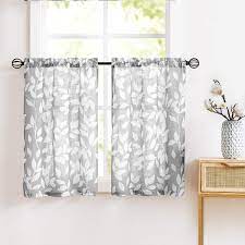 Kitchen curtains are offered in two sizes and offer the perfect amount of privacy and style for the kitchen or any small window, while still allowing natural light to shine through. Grey White Kitchen Curtains 36 Short Cafe Curtain Set For Windows Leaf Print Tiers 2 Panels Buy Online In Aruba At Aruba Desertcart Com Productid 168097199