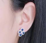 Round Blue Nano Sapphire Halo Stud Earrings in 0.925 White Sterling Silver  (MDS210271)