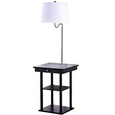 Brightech Madison Led Floor Lamp With Built In Black Table And Shelf Multi Purpose End Table With 2 Usb Ports Us Standard Outlet Modern Wood Lamp For Bedr End