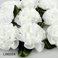 30pcs Handmade 1 White Satin Carnation Flowers Satin Leaf Ribbon Appliques 1 52 Satin Ribbon Flowers Ribbon Flowers Carnation Flower