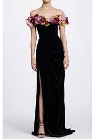 Marchesa M23830 Black Velvet Off The Shoulder Gown Poshare Elegant Dresses Gorgeous Dresses Evening Gowns