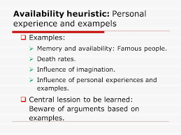 A common strategy for making judgments about likelihood of occurrence in which the individual bases such judgments on the salience of the information held in his or her. Probability Judgments Overview I Heuristics And Basis Availabilty Heuristic Representativeness Heuristic Anchoring And Adjustment Ppt Download