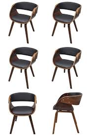 Vintage Retro Dining Chairs 6 Pcs Wood Black Leather Home Office Reception Seats Retro Dining Chairs Dining Chairs Office Reception Seating