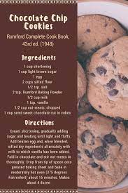 Chocolate Chip Cookies Recipe From Rumford Complete Cook Book 43rd Edition 1948 By Lil Chocolate Chip Cookies Cookies Recipes Chocolate Chip Vintage Recipes