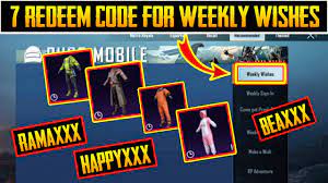 Pubg mobile popular item redeem code 2021. Pubg Mobile New 7 Redeem Code For Weekly Wishes Event Get Free Outfits Youtube