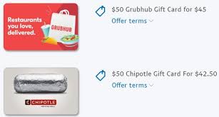 Save on chipotle gift cards. Expired Paypal Digital Gifts Buy 50 Grubhub Gift Card For 45 50 Chipotle Gift Card For 42 50 Gc Galore