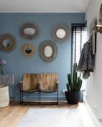 hal entree blauw spiegels rotan woonkamerkleur interieur woonkamer designkamer