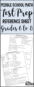 This Free Middle School Math Test Prep Reference Sheet Covers 6th To 8th Grade Common Core Standards A Math Test Prep Middle School Math Math Reference Sheet