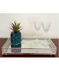 .tray, mirrored tray for whiskey decanter, candle sticks, vanity set, perfume tray, and serving. Decorative Serving Mirrored Trays Jewellery Perfume Tray Silver Royal Home Living