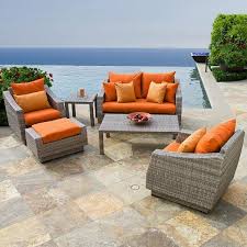 Tikka Orange 6 Piece Wicker Patio Set Cannes Modern Patio Furniture Outdoor Furniture Patio Furniture Cushions