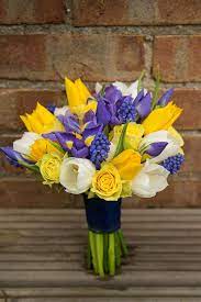 Blue Yellow Spring Barn Wedding Wedding Flowers Tulips Yellow Wedding Flowers Yellow Bouquets