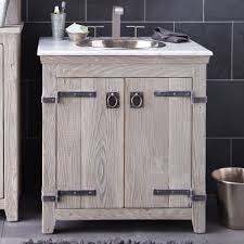 Love this rustic vanity in wood with the white towels and baskets so p bathroom decor remodel vanities. Americana Driftwood 30 Inch Reclaimed Wood Bathroom Vanity Base Only Overstock 18235415
