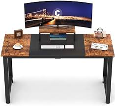Glenwillow home ames reversible gaming computer desk with adjustable shelves, home office desk, grommet cable management, leveler feet, easy assembly. Amazon Com Cubicubi Computer Desk 55 With Splice Board Study Writing Table For Home Office Modern Simple Style Pc Desk Black Metal Frame Black And Rustic Brown Home Kitchen