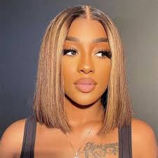 Coleen Brown With Blonde Highlights Straight Bob T Part Lace Wig