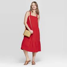 Women S Sleeveless U Neck Tiered Midi Dress Universal Thread Red Xs Women S Size Xs Tiered Dress Dresses Target Dresses