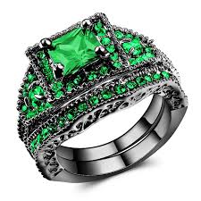 Black And Green Wedding Rings 14k Black Gold Green Diamond Ring Engagement Ring Sets For Women For More Informati Black Hills Gold Jewelry Black Gold Jewelry Sapphire Engagement Ring Blue