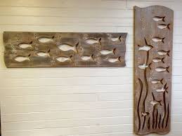 School Of Fish Wood Art Sign Panel Vertical Large Driftwood Colours Beach Lake House Decor By Castawayshall Ready To Ship Wood Art Sign Art Beach House Style