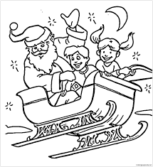 All these santa coloring pages are free and can be printed in seconds from your computer. Santa Claus And Children Flying In Sleigh Coloring Pages Christmas Coloring Pages Coloring Pages For Kids And Adults