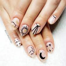 Moon Sun Stars Nails Celestial Nails With Dip Powder And Hand Painted With Young Nails Mission Control Gels Virgo Moonchild N Young Nails Nails Uv Gel Nails