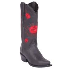Maybe you would like to learn more about one of these? El General Red Rose Black Snip Toe Cowgirl Boots