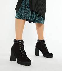 Block heel boots lace up. Wide Fit Black Suedette Lace Up Block Heel Boots New Look