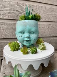 1 White Walker CONCRETE Baby Doll Head Planter Plant Large jeff