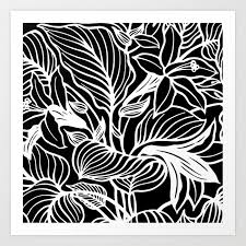 Abstract black and white floral seamless pattern. Black And White Floral Minimalist Art Print By Beautifulhomes Society6