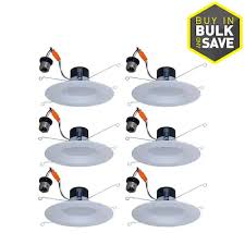 You can install recessed lights either during new construction or when remodeling. Utilitech 5 In Or 6 In 65 Watt Equivalent White Round Dimmable Recessed Downlight 6 Pack Lowes Com Downlights Recessed Lighting Kits Bathroom Recessed Lighting