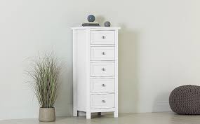 From rattan to natural wood, spruce up your spaces with furniture from oliver bonas, wayfair and more. Dorset White Tall Narrow 5 Drawer Chest Of Drawers Furniture And Choice