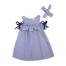 2020 new Hot Summer Baby Girls lovely Clothes Blue Striped Off ...