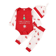 Carolily Finery Carolilly Newborn Baby Christmas Outfits Cute Graphic Printed Long Sleeve Romper Long Pants Hat 3pcs Clothes Set Walmart Com Walmart Com