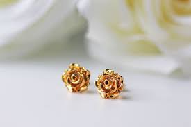 On Sale Gold Rose Flower Studs Dainty Rose Earrings Etsy Rose Earrings Flower Studs Flower Earrings Studs