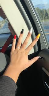 Summer Acrylic Red And Black Nail Designs Red Yellow Black White All Are Precious In His Sight With Images Pretty Acrylic Nails Yellow Nails Cute Acrylic Nails