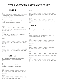 In communicative exercises where several answers are possible, this answer key contains some examples of correct. Test And Vocabulary 8 Answer Key Unit 1 Unit 2 Unit 3