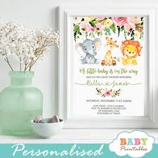 Forest safari jungle animal party favor candy tote gift bag wild one first birthday baby shower gender reveal decoration supply. Floral Jungle Animals Baby Shower Invitations D133 Baby Printables