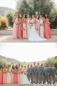 Ombre Bridal Party In Pinks And Peaches Graduated Colors Of The Same Shade Dess Peach Bridesmaid Dresses Bright Bridesmaid Dresses Orange Bridesmaid Dresses