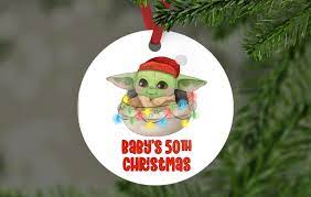 New christmas baby yoda the child glitter ornament mandalorian resin handmade beautiful shiny xmas grogu. Baby S 50th Christmas Ornaments Feature Adorable Baby Yoda