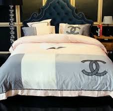 Image Of Pink And Grey Chanel Inspired Duvet Cover Bedding Set Draps De Lit Deco Interieure