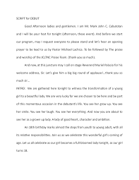Sample script for jci local organization inductions 6:00 pm sharp mc: Script For Debut This Is For The Aspiring Event Hosts Studocu