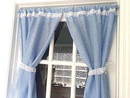 Sale Blue Gingham Curtain Panels Lace Tiebacks Rod Pocket Etsy Gingham Curtains Cottage Chic Bedroom Decor Lace Curtains Kitchen
