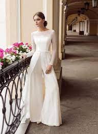 Beautiful Casual Long Sleeve Bridal Wedding Jumpsuit Simple Etsy In 2020 Pantsuit Wedding Dress Bridal Jumpsuit Wedding Jumpsuit