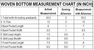 Woven Pant Bottom Consumption Sewing Measurements Woven Fabric