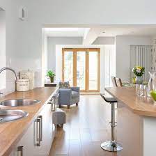 Pale Grey Kitchen With Oak Effect Floor Kitchen Decoration Ideal Home Home Kitchens Modern Oak Kitchen Modern Kitchen