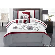 A solid burgundy color or a burgundy blended with other vibrant color beautifies any bedroom. Wpm 7 Pieces Complete Bedding Ensemble Grey White Burgundy Flower Print Luxury Embroidery Comforter Set Bed In A Bag King Size Bedding Madison Walmart Com Walmart Com