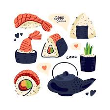 Sushi Rolls Traditional Food Asia Cuisine In 2020 Sushi Doodle Illustration Japanese Food