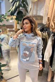 Eswomes Kapüşonlu Tom Ve Jerry Sweat Gri