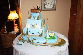 Fishing Lake Wedding Cake Square Wedding Cakes Fishing Wedding Cakes Wedding Cake Decorations Fishing Themed Wedding