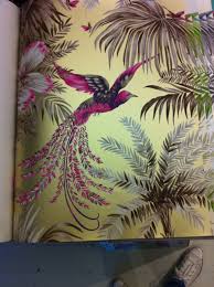 Matthew Williamson Birds Of Paradise Wallpaper Wallpaper Bird Of Paradise Pattern No W6655 02 Fuchsia Purple Metallic Gold Designed By Matthew Williamson For O Colorful Interiors Wallpaper Pattern Art